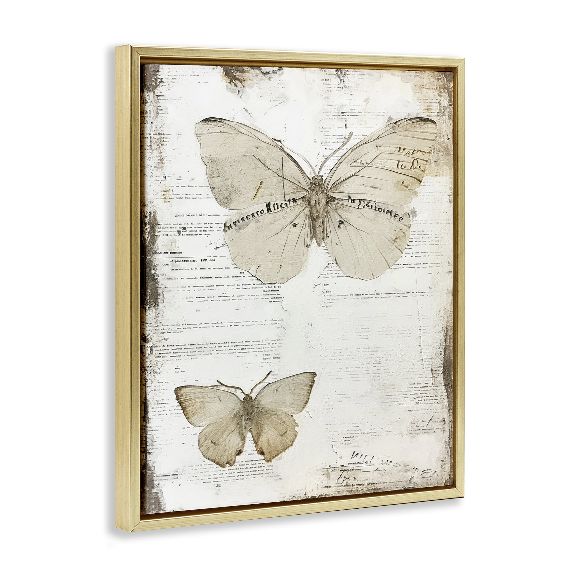 Stupell Industries Butterfly Journal Collage Animals Painting Gold Floater Framed Canvas Art Print Wall Art, 25 x 31