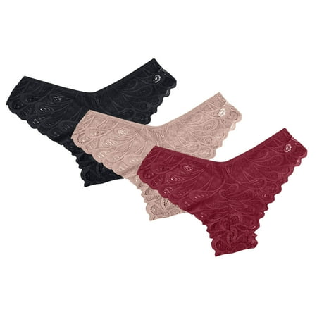BSDJILFG Women s Lace Thong Sexy Comfortable and Seamless V-Waist Hipster Full Coverage Everyday Briefs Lace 2PC Bikini Swimsuit Bottom Underwear
