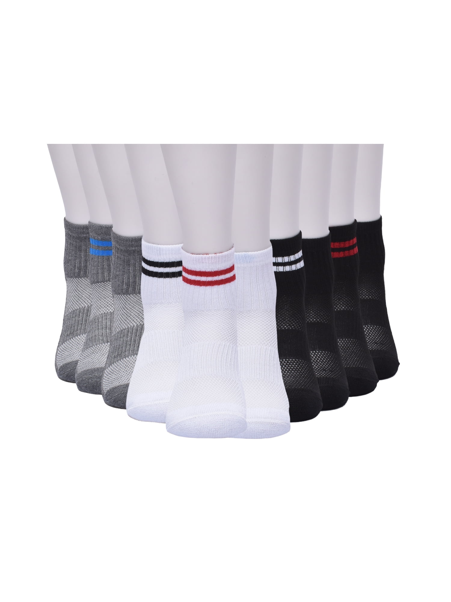 Athletic Works Boys Mid Crew Socks, 10 Pack, Sizes S-L