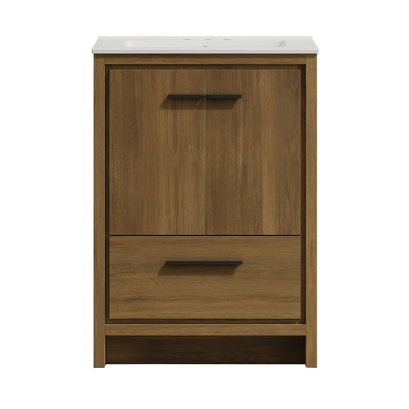 Virage 24" Freestanding Bathroom Vanity in Brown Oak with 3-Hole Centerset Sink Top