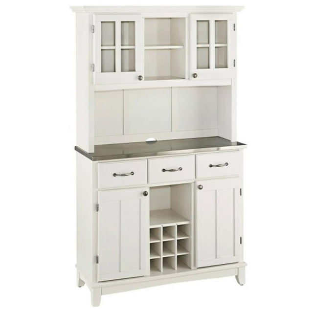 Bowery Hill Buffet en Bois Dur et Dessus en Acier Inoxydable avec Huche, Blanc Cassé