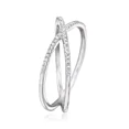 thumbnail image 2 of Criss Cross Pave Set Diamond Ring, Half Eternity Diamond Wedding Band, Delicate Daily Wear Ring, 1.5 Ct Simulated Diamond, 14K White Gold Plated, 2 of 3