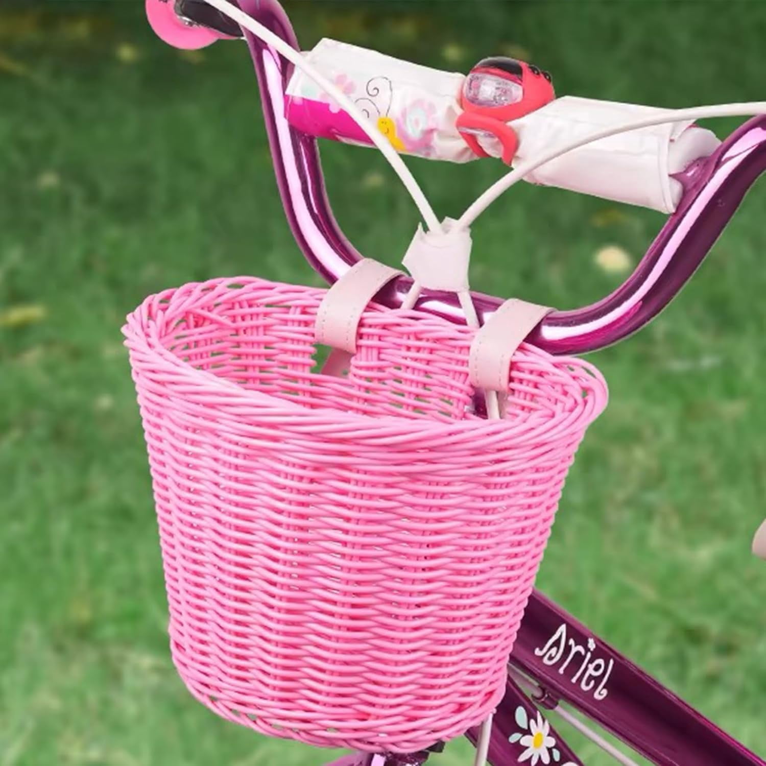 Kids Bike Basket Front: Handwoven Wicker Bicycle Basket, Bike Bell & Ribbons Tassels Bike Accessories for Kids, Fits Most Bicycle, Balance Bike, Tricycle,Scooter