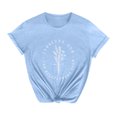 thumbnail image 3 of TSADFHJI Hauts pour Femmes Automne Col Rond Été Mode Décontracté Manches Courtes avec Petites Fleurs Imprimé T-Shirt en Coton Coloré TTTG Bleu, 3 of 3