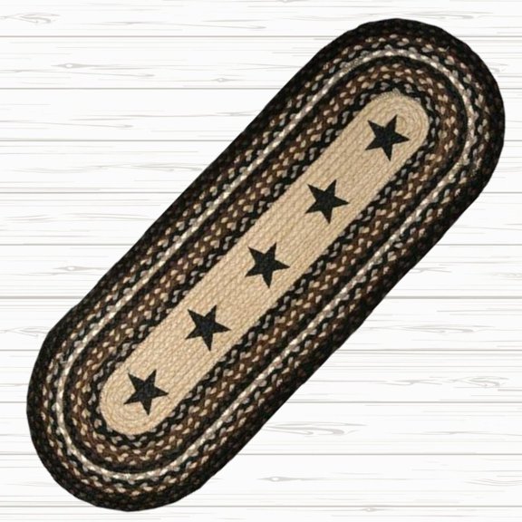 Black Stars Braided Oval Table Runner - 100% Natural Jute and Hand Stenciled