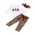 thumbnail image 1 of Combinaison de Noël pour Bébé à Manches Longues, Pantalon à Carreaux/léopard + Bandeau, 1 of 8