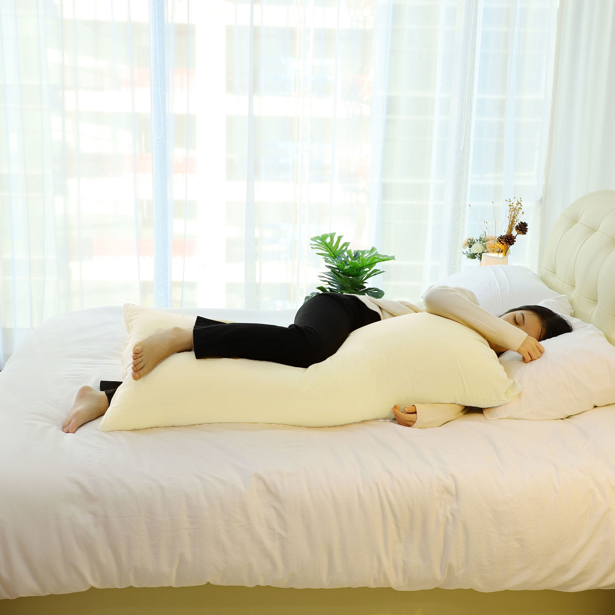 Unique Bargains Pillowcases Zippered Microfiber Body Pillow Cover Beige 20" x 54"