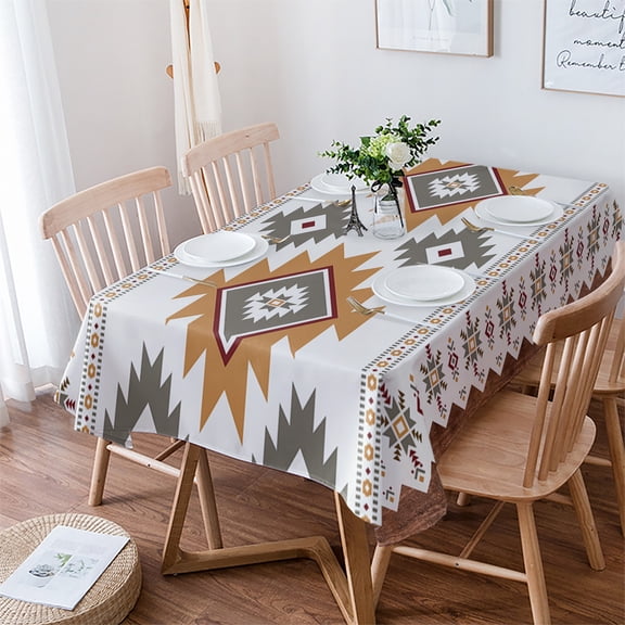 Southwest Geometric Tablecloth Rectangle Table Cloth 52x70 , Waterproof Tablecloth Outdoor Table Cloth, Western Beige Grey Boho Vintage Wooden Washable Table Cover for Kitchen Dining Party