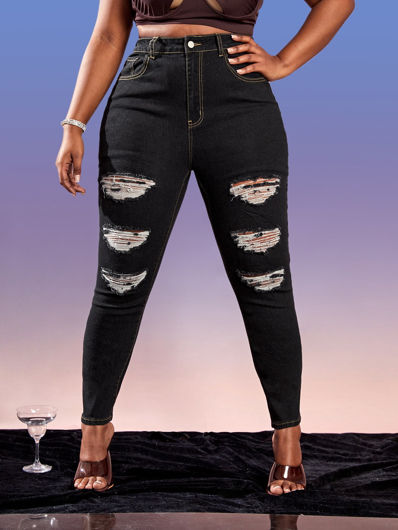 Black Women's Plus High Waisted Ripped 