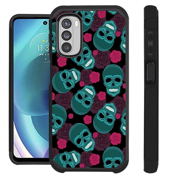 Compatible with Motorola Moto G Stylus 4G 2022 Hybrid Fusion Guard Phone Case Cover (Teal Skull)