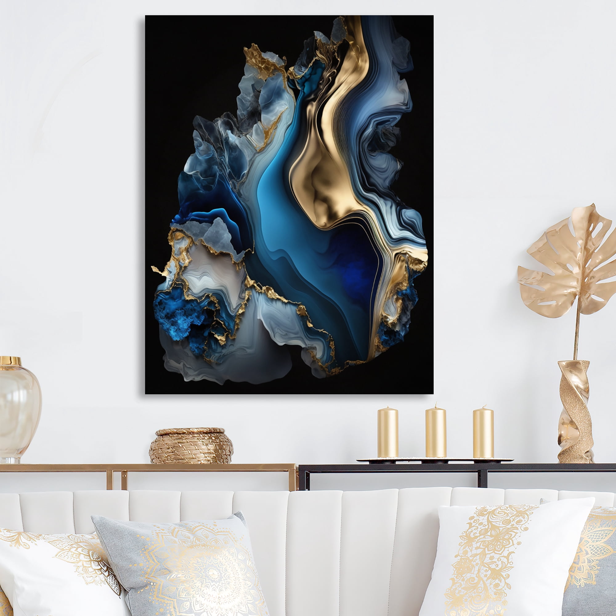 Designart Abstract Geode Marble Blue II Canvas Wall Art