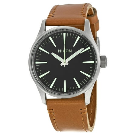 Nixon Sentry 38 Black Leather Brown Leather Mens Watch A3771037