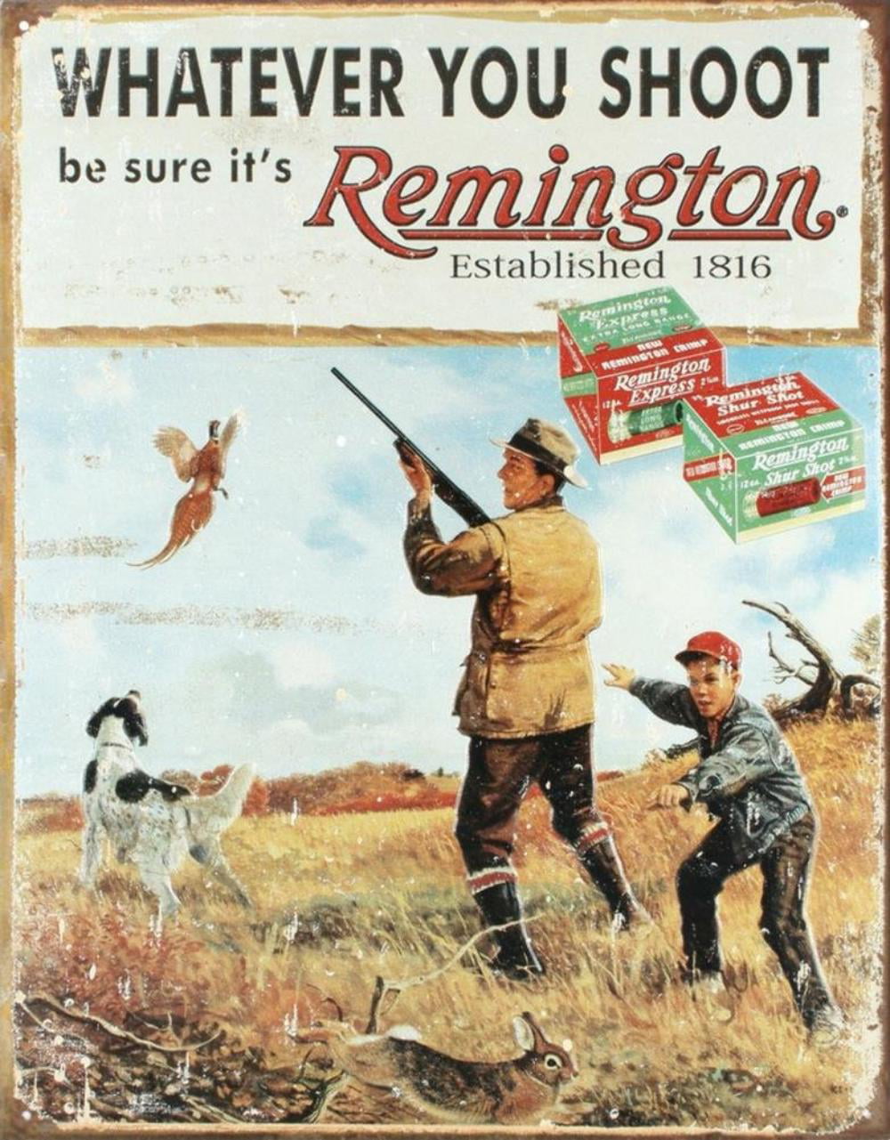 Remington Rifles Pistols 13" Metal Tin Sign Vintage type Gun Deer Hunting New 