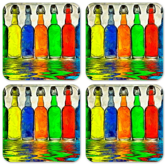 Vinyl Drink Coasters - Set of 4 - Colorful Bottles