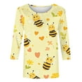 thumbnail image 5 of CYMMPU Loose Fit Round Neck Floral Printed 3/4 Sleeve Summer Trendy Shirts Blouses for Women Dressy Casual Tunic Tops Spring Tops Lightweight Basic Tees Yellow XXXXXL, 5 of 5