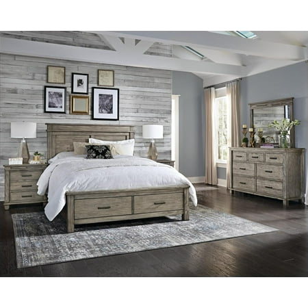 Rustic Cal King Storage Bedroom Set 4pcs Greystone A America