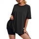 thumbnail image 2 of Camiseta Holgada de Algodón de Color Liso con Cuello Redondo y Aberturas Laterales, Color Negro, Talla L, 2 of 6