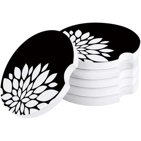 

KXMDXA Dahlia Black Set of 2 Car Coaster for Drinks Absorbent Ceramic Stone Coasters Cup Mat with Cork Base for Home Kitchen Room Coffee Table Bar Decor