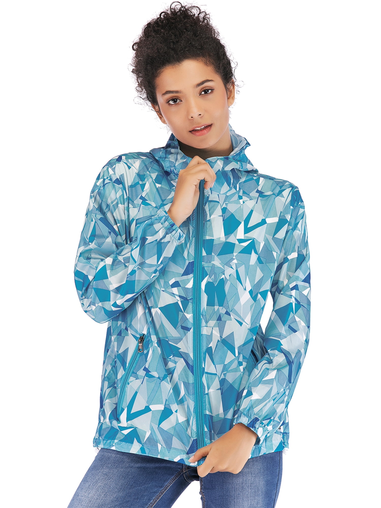 LELINTA Women's Lightweight Windbreaker Jacket Irregular Pattern ZipperUp Hoodie Outwear Active