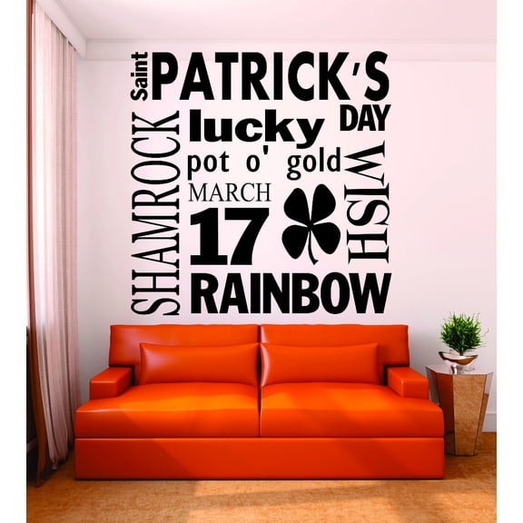 Wall Decal : Saint Patrick's Shamrock Lucky Day Pot O' Old Wish March Rainbow 16x16 Inches