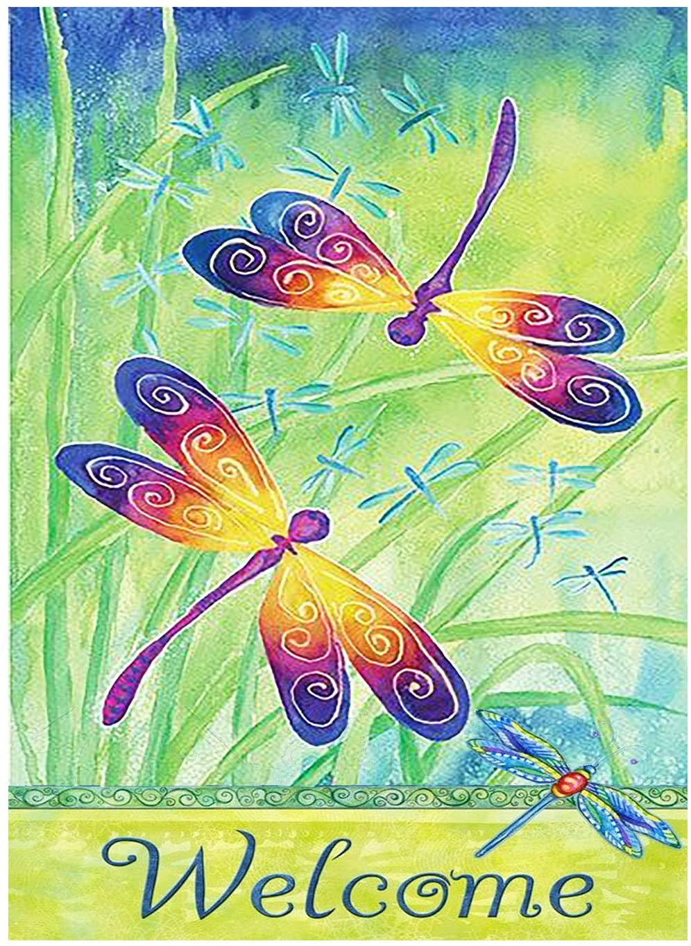 Colorful Dragonflies Spring Burlap House Flag 28" x 40" Briarwood Lane