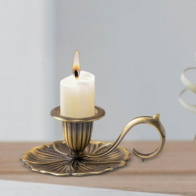 Soporte para velas de mesa, candelabro de mano Retro con mango, candelabro cónico Vintage para decoración de centro de mesa Bronce