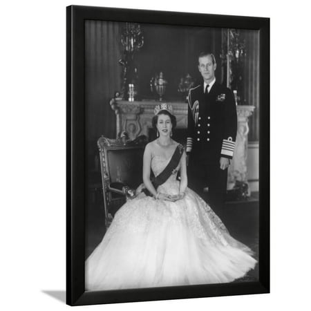 Queen Elizabeth Buckingham Palace (HM Queen Elizabeth II and Hrh Duke of Edinburgh at Buckingham Palace, 12th March 1953 Framed Print Wall Art By Sterling Henry Nahum)