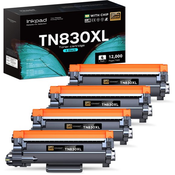 TN830XL Toner Cartridges Replacement for Brother TN830XL TN-830 TN830 XL/V/R Toner Cartridge Compatible with HL-L2460DW DCP-L2640DW HL-L2400D HL-L2405W HL-L2460DWXL Printer (4 Pac