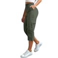 thumbnail image 2 of Capris pour Femmes, Yigetop Capris Cargo à Coupe Décontractée pour Femmes Pantalons de Randonnée Été Voyage Plein Air Décontractés Amples Confortables Pantalons Raccourcis Capris Cargo pour Femmes Vert 2TG, 2 of 5