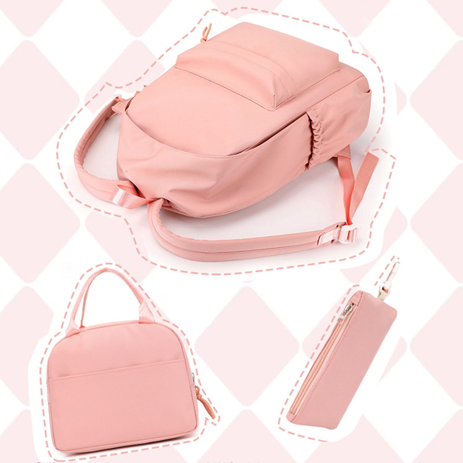 Modstep 3pcs Schoolbags and Insulated Lunch Bag for Students Women Medium Computer Backpack and Zipper Pocket Set for Gift Pink