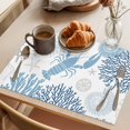 thumbnail image 3 of Navy Blue Coastal Placemats Set of 12 Summer Lobster Coral Nautical Place Mats Indoor Wipeable Table Mats Washable Cloth Dining Table Placemats for Kitchen Holiday Party Home Decor 13x19 Inch, 3 of 9