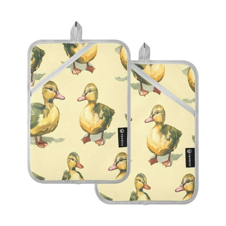 

Two Pieces Of Square Heat Insulation Pad Oven Mitts 7x9.8 Inch Oven Microwave Kitchen Cooking Baking Green Duck
