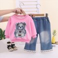 thumbnail image 2 of Toddler Baby Girl Fall Clothes 9 12 Months 2T 3T 4T 5T Shirt Long Sleeve Crewneck Sweatshirt Pants Winter Fashion Outfit 6-12 Months Hot Pink Size 1-2 Years, 2 of 5