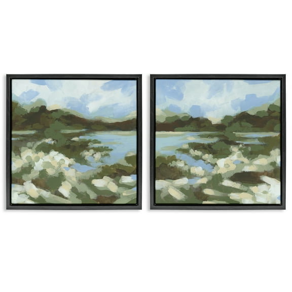Stupell Industries Vivid Impressionist Landscape Landscape & Nature Painting Black Floater Framed Canvas Art Print Wall Art, 18 x 18, Set of 2