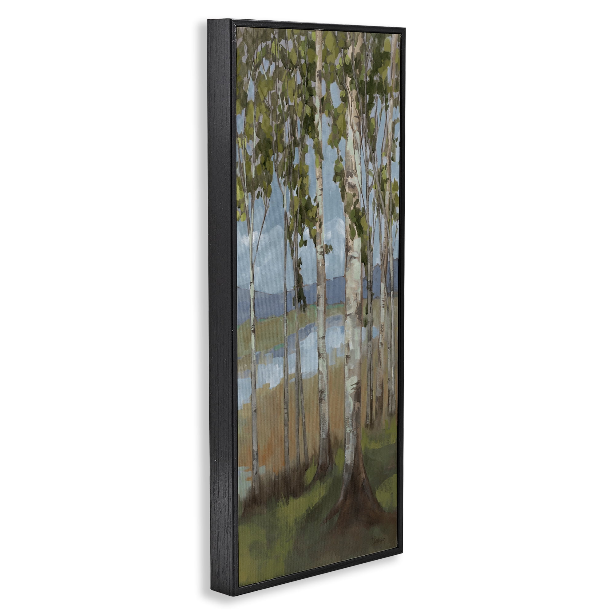 Stupell Industries Rustic Birch Copse Landscape Painting Black Framed Art Print Wall Art, 13 x 30