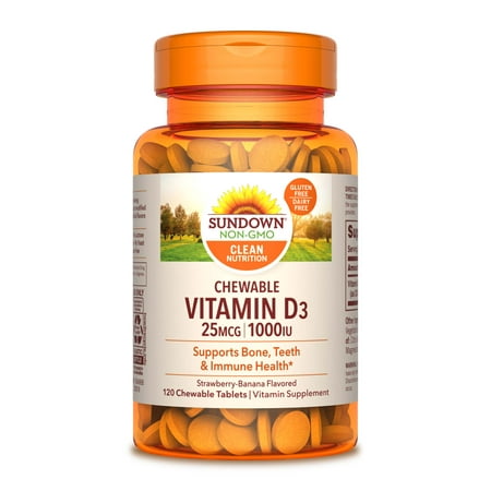 Sundown Naturals Chewable Vitamin D3 Tablets, Strawberry Banana, 1000 IU, 120 (Best Vitamin D3 Supplement Reviews)
