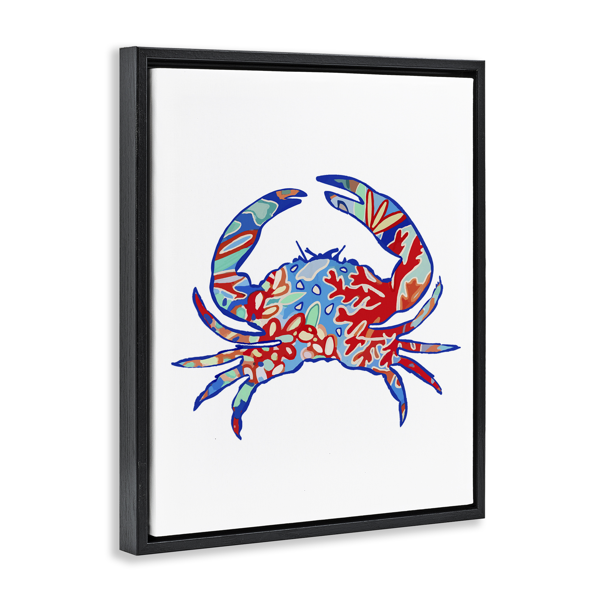 Stupell Industries Coral Patterned Crab Animals & Insects Painting Black Floater Framed Canvas Art Print Wall Art, 17 x 21