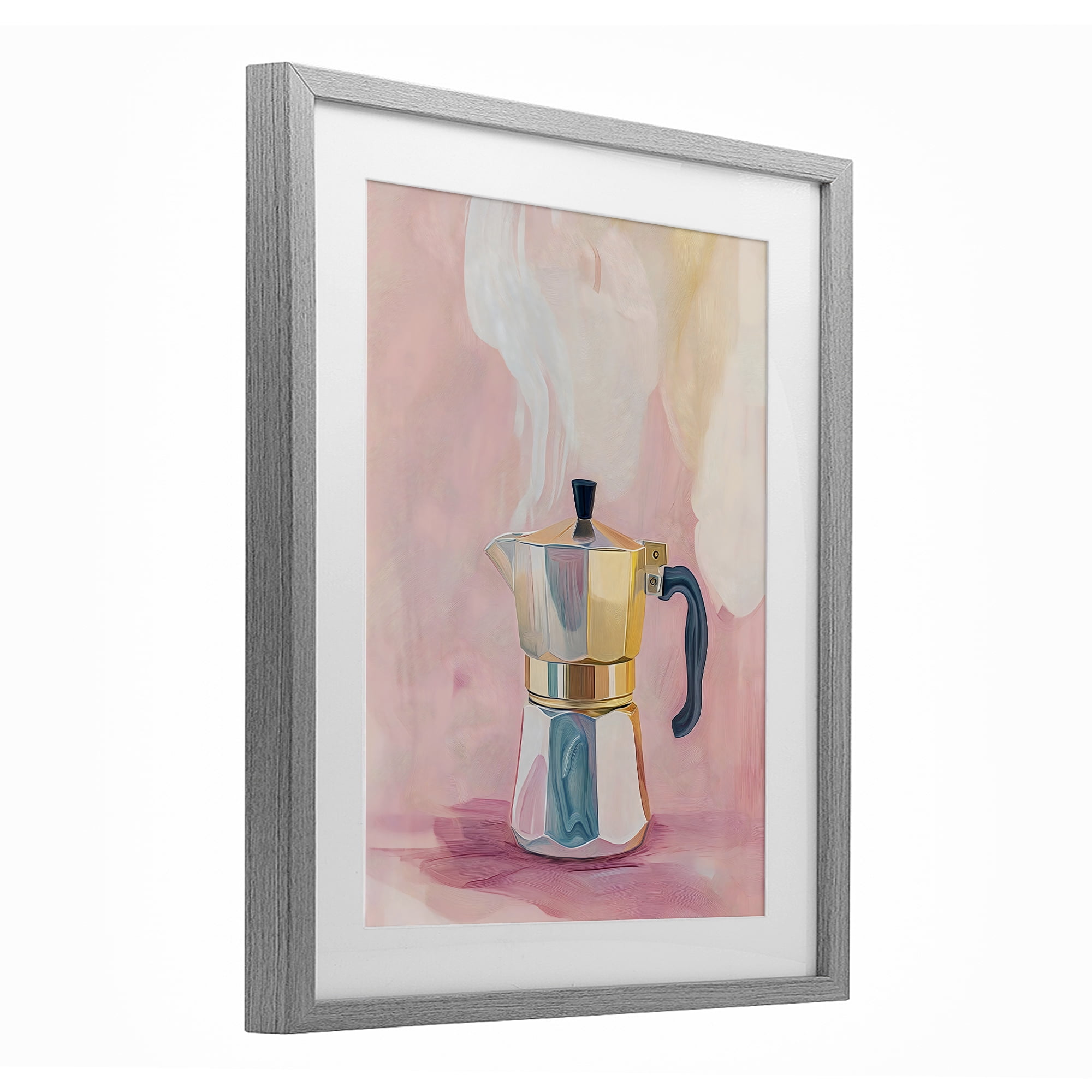 Stupell Industries Vintage Coffee Maker on Pink Gray Framed Print Under Glass, design by The Prints Vibe