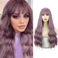 thumbnail image 1 of Pelucas moradas largas para mujeres de aspecto ondulado natural con flequillo pelucas rizadas rizadas pelucas resistentes al calor para el cosplay de fiesta diaria esquí esquí Gafas de esquí, 1 of 5