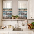 thumbnail image 3 of 3 Piece Kitchen Curtains and Valances Set Teal Brown Farmhouse Cafe Curtains 36 Inch Length Vintage Retro Wooden Valance & Tier Curtain for Living Room Bedroom Small Window 54"x18"+27"x36"*2, 3 of 6