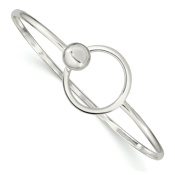 925 Sterling Silver Circle Bangle Bracelet Hook Clasp 