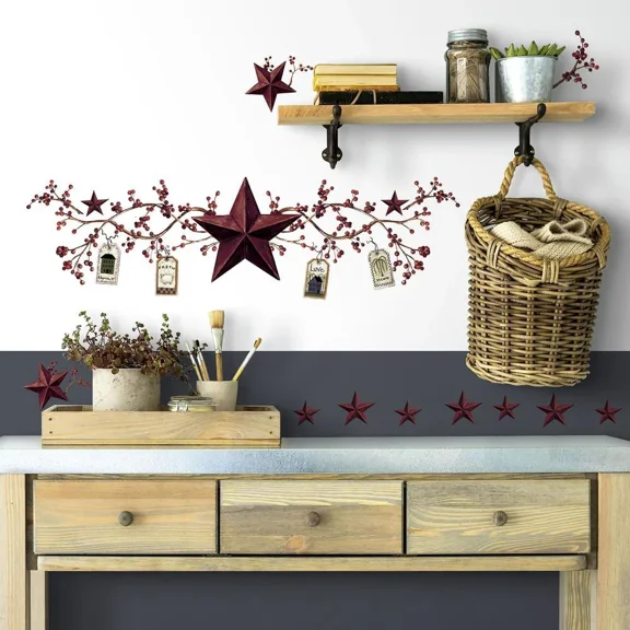 RoomMates RMK1276SCS Country Stars & Berries Peel and Stick Wall Decals Home Decor Removable Stickers
