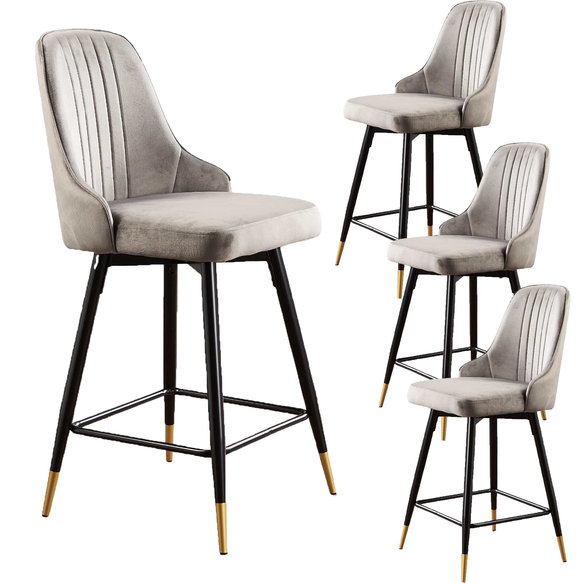 EiweLive 26'' Swivel Bar Stools Set of 4, Velvet Gray Counter Height