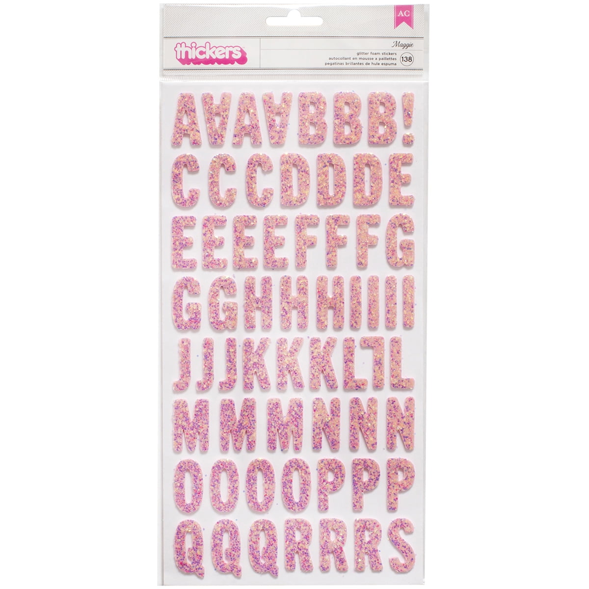 Rose Pink Metallic Glitter Handcut 1.5 Chipboard Uppercase Letters Alphabet Set 60 Pieces Stickers
