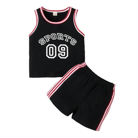 

KIMI BEAR Infant Boys Outfits 18 Months Infant Boy Summer Outfits 24 Months Infant Boy SPORTS 09 Letter Print Sleeveless T-shirt + Shorts 2PCs Set Black