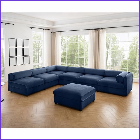 Modern 6-Piece Modular Sectional Sofa with Storage - Soft Blue Chenille for Living Room Comfort & Style
