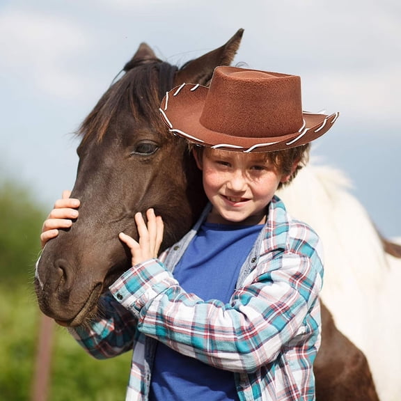 Children Felted Cowboy Hat Boys Girls Western Cowgirl Hats Kids Sun Hat Children's Rope Wearing Cowboy Hat Western Large Hat Party Hat Non Woven Fabric with Rope Wide Hat