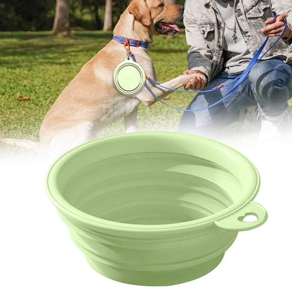 Silicone Collapsible Dog Bowls & Cat Bowls, BPA Free Dishwasher Safe Portable Travel Bowls with 2 Practical Carabiners, Foldable Food Water Feeding Dishes for Dogs Cats(Green,16*16)