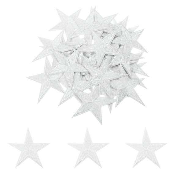 Uxcell 30Pcs Star Iron on Patches Small Star Embroidered Patches Applique Sew on Patches for DIY Crafts White