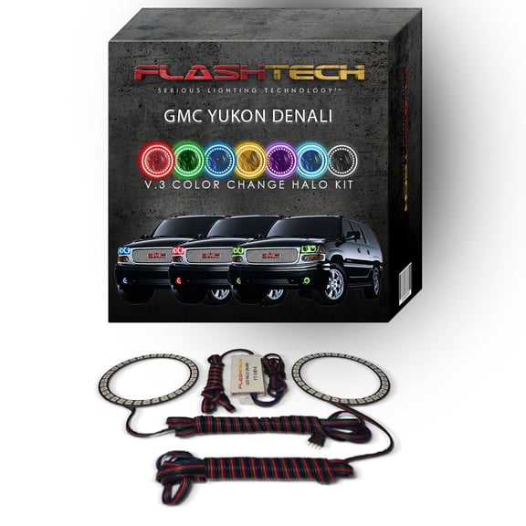 Flashtech RGB Multi Color Changing LED Halo Ring kit for 2001-2006 GMC Yukon Fog Lights